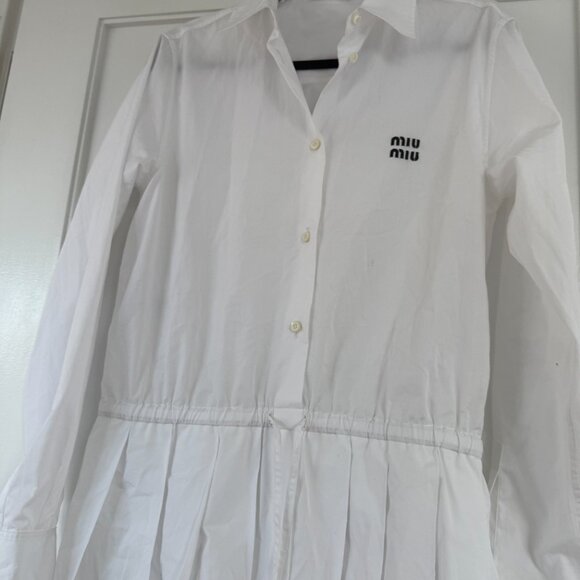 ❌SOLD❌NWT Miu Miu Shirt Dress Mini Length In White Sz 40 Long Sleeves Logo - Picture 5 of 9